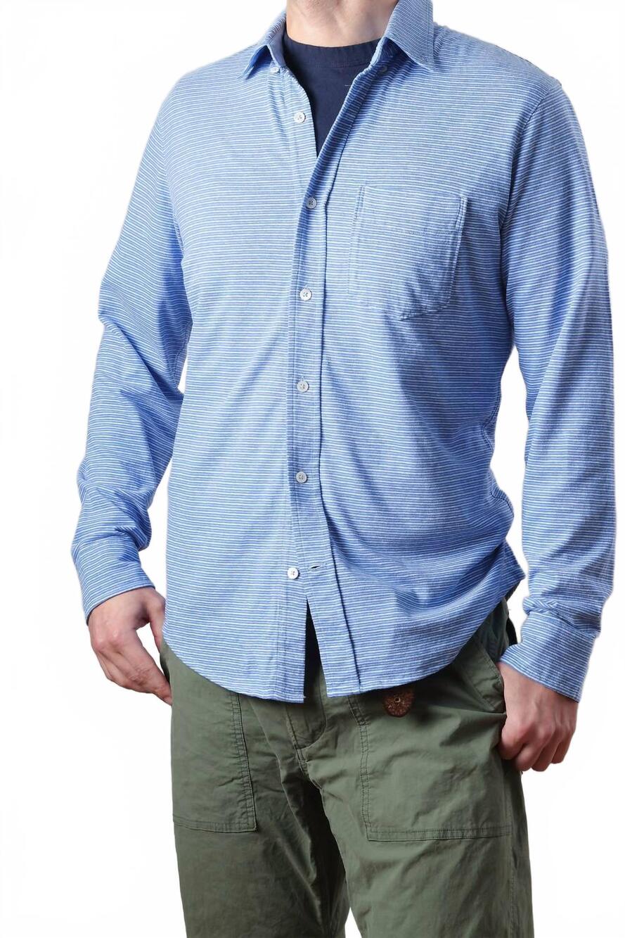 NEW RELWEN men's hemp stripe button down in marine